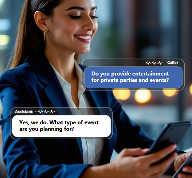 Entertainment inquiries often come from prospects comparing options for birthdays, weddings, corporate...