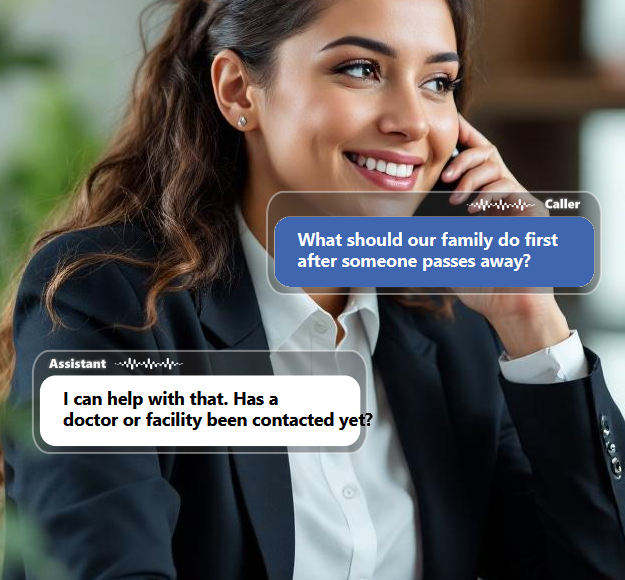 Families often call with questions about visitation times, paperwork, cremation or burial...
