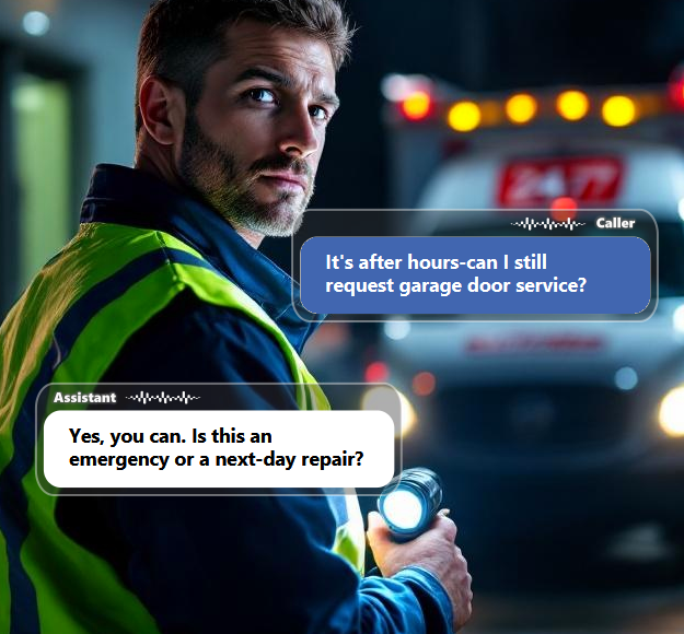 Garage door issues do not always happen during normal office hours. AI...