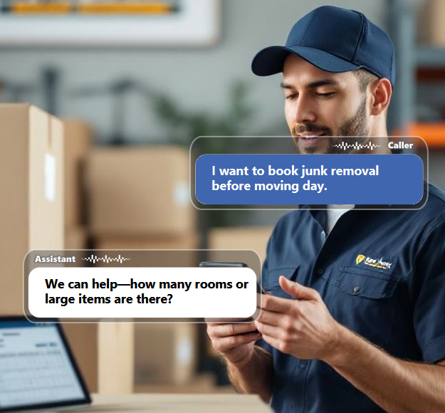 Junk removal work often goes to the company that answers first and...