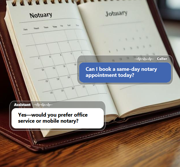 Many callers want immediate help with same-day appointments, mobile notary visits, or...