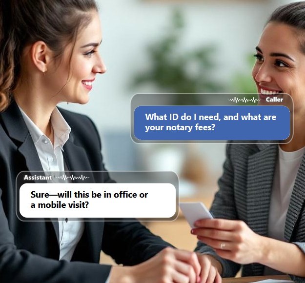 Clients often call with urgent questions about pricing, acceptable ID, witness requirements,...