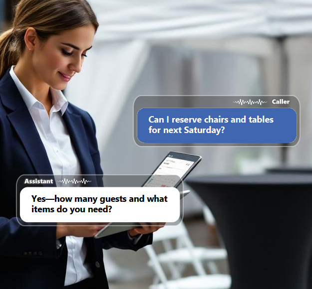 Customers want to reserve tents, tables, chairs, inflatables, concessions, or other items...