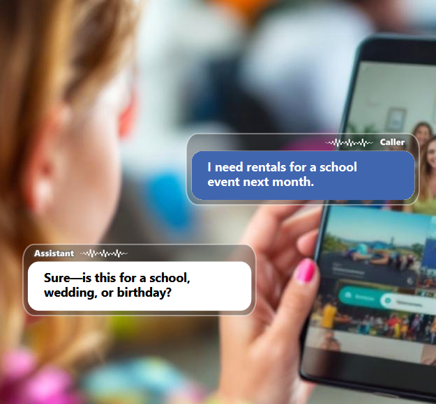 Party rental calls can involve birthdays, weddings, school events, corporate functions, church...
