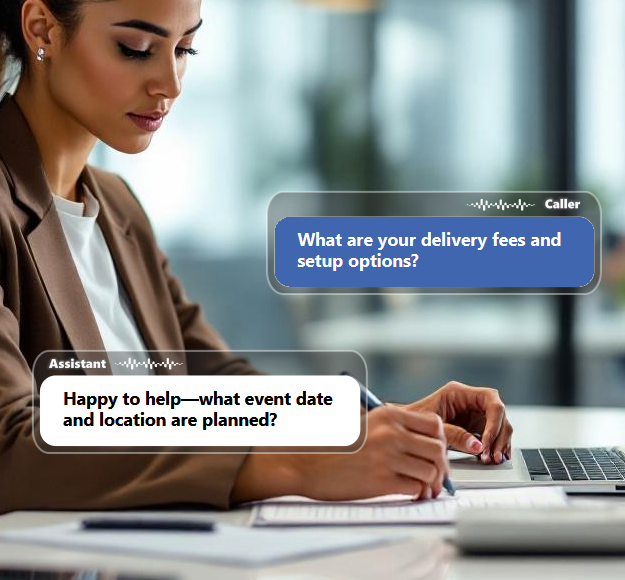 Callers usually have time-sensitive questions about availability, delivery windows, setup, pricing, package...